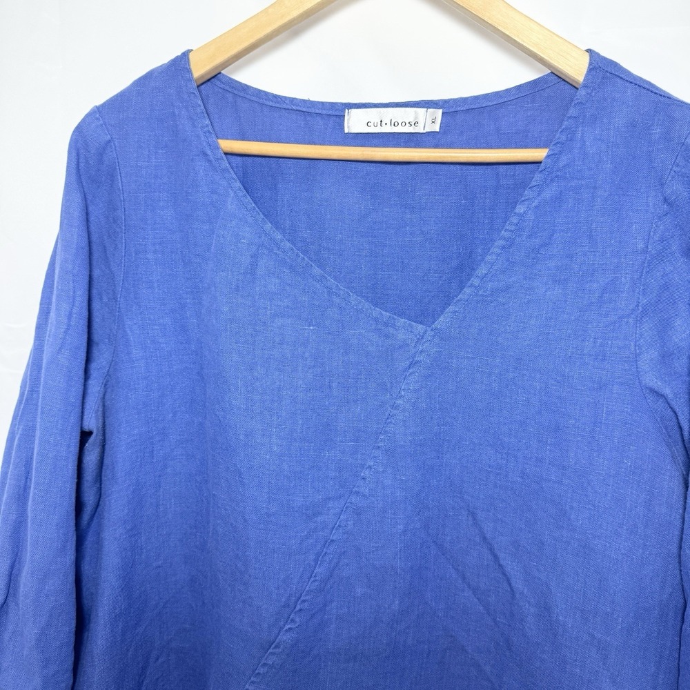 Cut Loose 100% Linen Dress Tunic XL Blue Coastal Lagenlook Casual Popover Shift - Picture 2 of 9